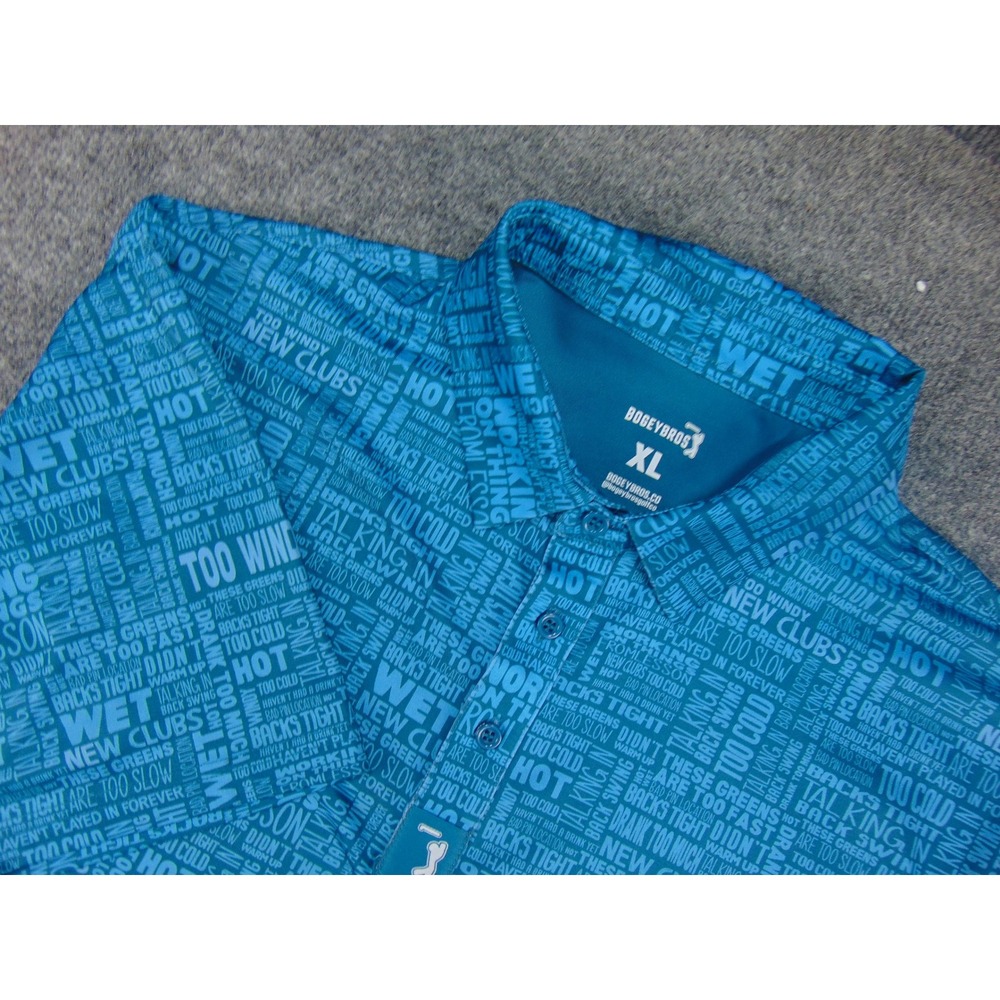 Bogey Bros Golf Polo Mens XL Excuses Blue All Over Print Short Sleeve Shirt